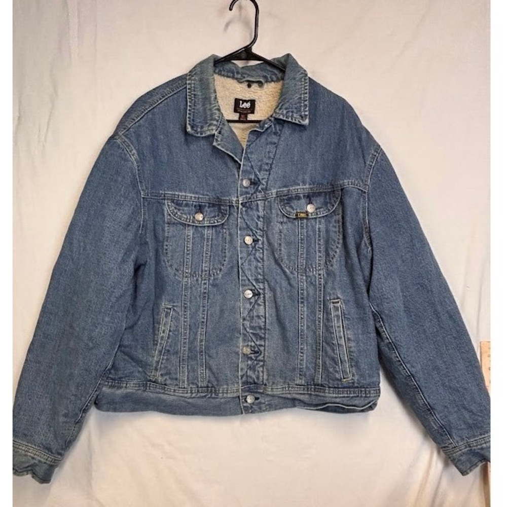Lee Mens Sherpa Lined Denim Trucker Jacket XL Blue Cotton LJ2-14I-LJBH35643